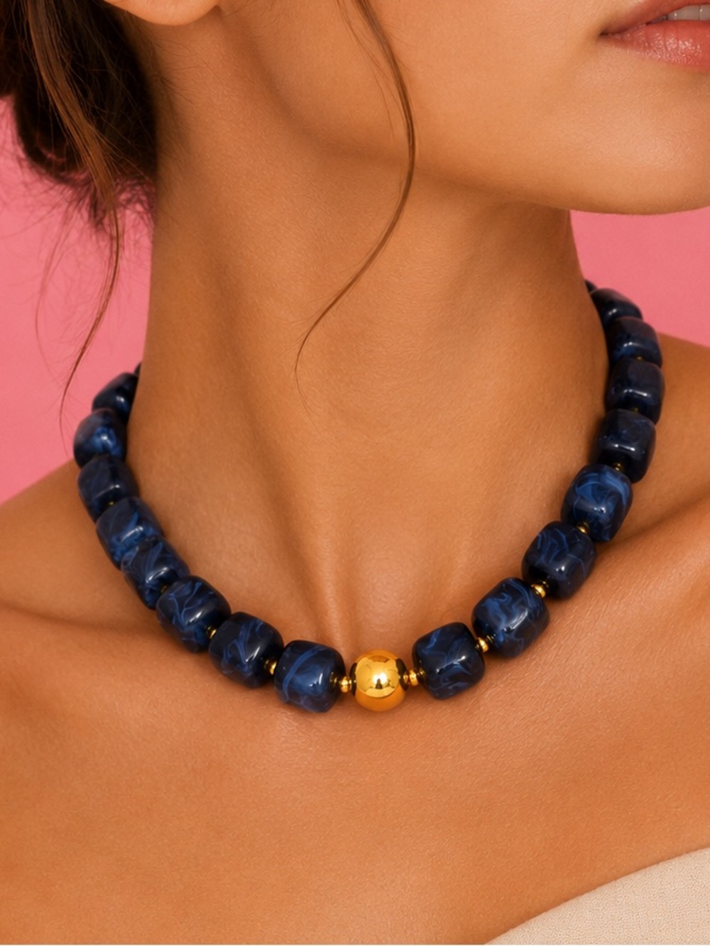 Midnight Muse Dark Blue Gold Necklace